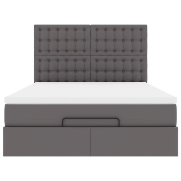 vidaXL Οθωμανικό κρεβάτι με στρώμα Γκρι 140x190cm Faux Leather