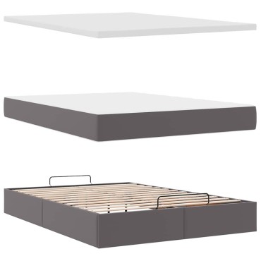 vidaXL Οθωμανικό κρεβάτι με στρώμα Γκρι 140x190cm Faux Leather