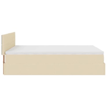vidaXL Οθωμανικό κρεβάτι με στρώμα & LEDs Cream 140x190cm Ύφασμα - Μονό