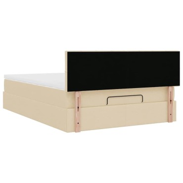 vidaXL Οθωμανικό κρεβάτι με στρώμα & LEDs Cream 140x190cm Ύφασμα - Μονό