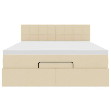 vidaXL Οθωμανικό κρεβάτι με στρώμα & LEDs Cream 140x190cm Ύφασμα - Μονό