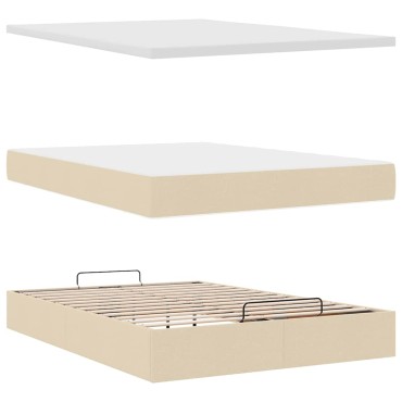 vidaXL Οθωμανικό κρεβάτι με στρώμα & LEDs Cream 140x190cm Ύφασμα - Μονό