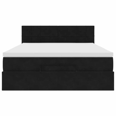 vidaXL Οθωμανικό κρεβάτι με στρώμα & LEDs Μαύρο 140x190cm Velvet