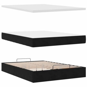 vidaXL Οθωμανικό κρεβάτι με στρώμα & LEDs Μαύρο 140x190cm Velvet