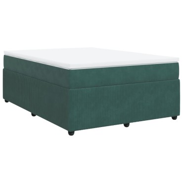 vidaXL Κρεβάτι Boxspring με Στρώμα Σκούρο Πράσινο 140x190εκ. Βελούδινο