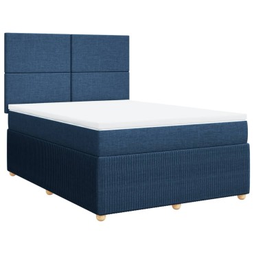 vidaXL Κρεβάτι Boxspring με Στρώμα Μπλε 140x190cm Υφασμάτινο 1 τεμ. - Μονό