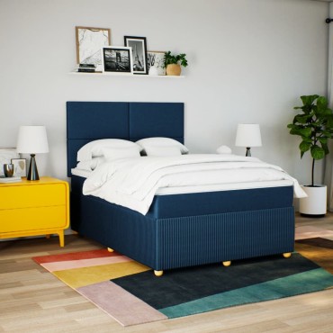 vidaXL Κρεβάτι Boxspring με Στρώμα Μπλε 140x190cm Υφασμάτινο 1 τεμ. - Μονό