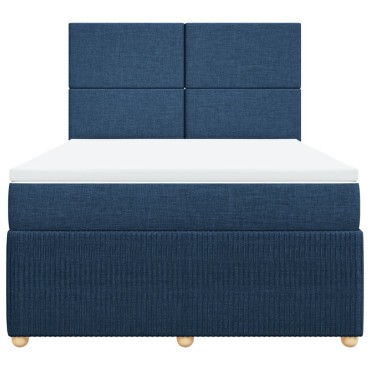 vidaXL Κρεβάτι Boxspring με Στρώμα Μπλε 140x190cm Υφασμάτινο 1 τεμ. - Μονό