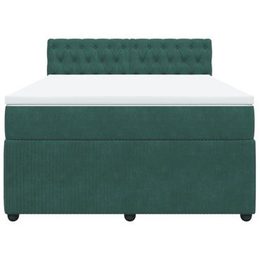 vidaXL Κρεβάτι Boxspring με Στρώμα Σκούρο Πράσινο 140x190εκ. Βελούδινο