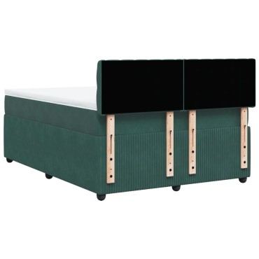 vidaXL Κρεβάτι Boxspring με Στρώμα Σκούρο Πράσινο 140x190εκ. Βελούδινο