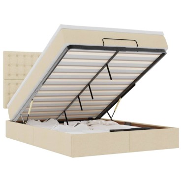 vidaXL Οθωμανικό κρεβάτι με στρώμα & LEDs Cream 140x190cm Ύφασμα - Μονό