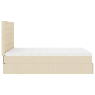 vidaXL Οθωμανικό κρεβάτι με στρώμα & LEDs Cream 140x190cm Ύφασμα - Μονό