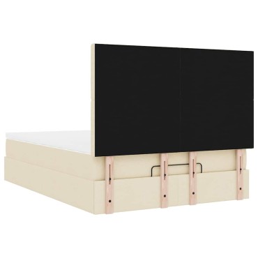 vidaXL Οθωμανικό κρεβάτι με στρώμα & LEDs Cream 140x190cm Ύφασμα - Μονό
