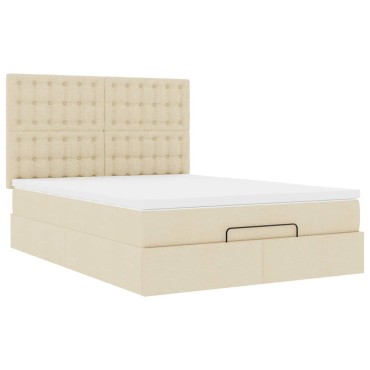 vidaXL Οθωμανικό κρεβάτι με στρώμα & LEDs Cream 140x190cm Ύφασμα - Μονό