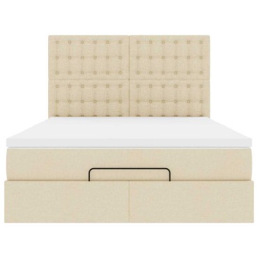 vidaXL Οθωμανικό κρεβάτι με στρώμα & LEDs Cream 140x190cm Ύφασμα - Μονό