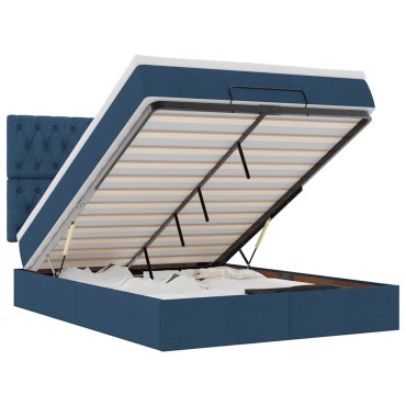 vidaXL Οθωμανικό κρεβάτι με στρώμα & LEDs Μπλε 140x190cm Ύφασμα - Μονό