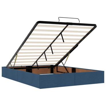 vidaXL Οθωμανικό κρεβάτι με στρώμα & LEDs Μπλε 140x190cm Ύφασμα - Μονό