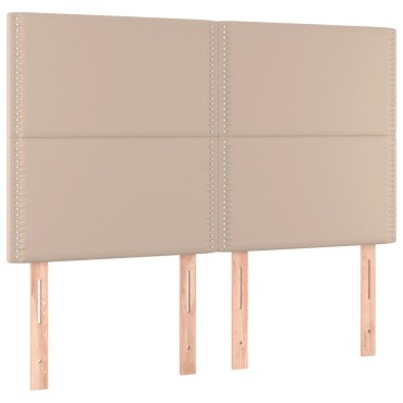 vidaXL Κρεβάτι Boxspring Στρώμα&LED Καπουτσίνο 140x190 εκ. Συνθ. Δέρμα