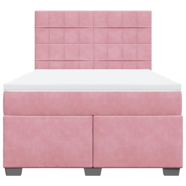 vidaXL Κρεβάτι Boxspring με Στρώμα Ροζ 140x190 εκ. Βελούδινο