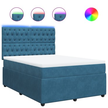 vidaXL Κρεβάτι Boxspring με Στρώμα Μπλε 140x190 εκ. Βελούδινο