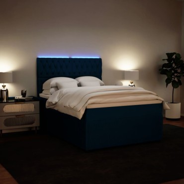 vidaXL Κρεβάτι Boxspring με Στρώμα Μπλε 140x190 εκ. Βελούδινο