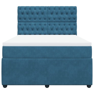 vidaXL Κρεβάτι Boxspring με Στρώμα Μπλε 140x190 εκ. Βελούδινο