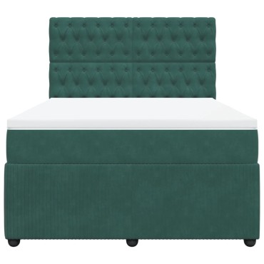 vidaXL Κρεβάτι Boxspring με Στρώμα Σκούρο Πράσινο 140x190εκ. Βελούδινο
