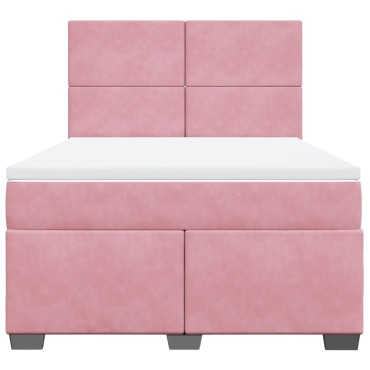 vidaXL Κρεβάτι Boxspring με Στρώμα Ροζ 140x190 εκ. Βελούδινο