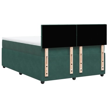 vidaXL Κρεβάτι Boxspring με Στρώμα Σκούρο Πράσινο 140x190εκ. Βελούδινο