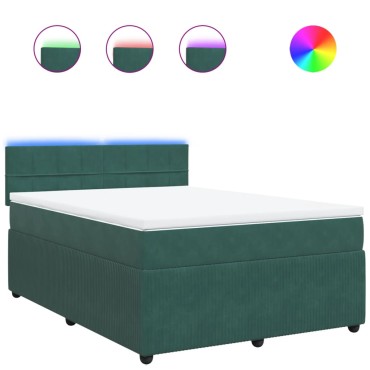 vidaXL Κρεβάτι Boxspring με Στρώμα Σκούρο Πράσινο 140x190εκ. Βελούδινο