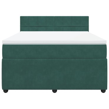 vidaXL Κρεβάτι Boxspring με Στρώμα Σκούρο Πράσινο 140x190εκ. Βελούδινο
