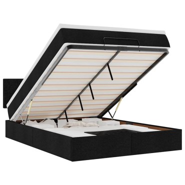 vidaXL Οθωμανικό κρεβάτι με στρώμα Μαύρο 140x190cm Ύφασμα