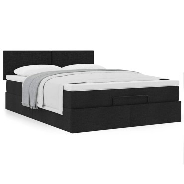 vidaXL Οθωμανικό κρεβάτι με στρώμα Μαύρο 140x190cm Ύφασμα