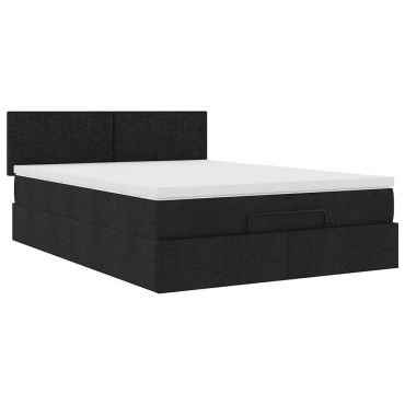 vidaXL Οθωμανικό κρεβάτι με στρώμα Μαύρο 140x190cm Ύφασμα
