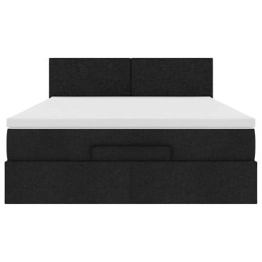 vidaXL Οθωμανικό κρεβάτι με στρώμα Μαύρο 140x190cm Ύφασμα