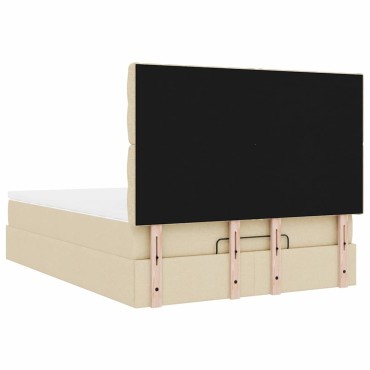 vidaXL Οθωμανικό κρεβάτι με στρώμα & LEDs Cream 140x190cm Ύφασμα - Μονό