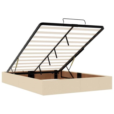 vidaXL Οθωμανικό κρεβάτι με στρώμα & LEDs Cream 140x190cm Ύφασμα - Μονό