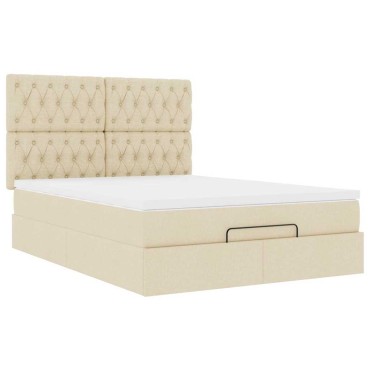vidaXL Οθωμανικό κρεβάτι με στρώμα & LEDs Cream 140x190cm Ύφασμα - Μονό