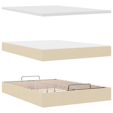 vidaXL Οθωμανικό κρεβάτι με στρώμα & LEDs Cream 140x190cm Ύφασμα - Μονό
