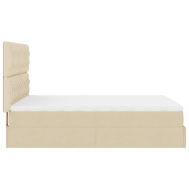 vidaXL Οθωμανικό κρεβάτι με στρώμα & LEDs Cream 140x190cm Ύφασμα - Μονό