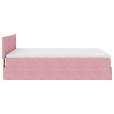vidaXL Οθωμανικό κρεβάτι με στρώμα & LEDs Ροζ 140x190cm Velvet