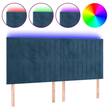 vidaXL Κεφαλάρι Κρεβατιού LED Σκούρο Μπλε 180x5x118/128cm Βελούδινο 1 τεμ.