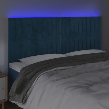 vidaXL Κεφαλάρι Κρεβατιού LED Σκούρο Μπλε 180x5x118/128cm Βελούδινο 1 τεμ.