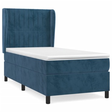 vidaXL Κρεβάτι Boxspring με Στρώμα Σκούρο Μπλε 90x200 εκ. Βελούδινο