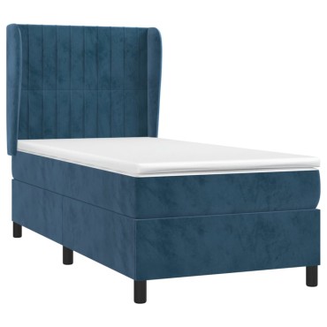 vidaXL Κρεβάτι Boxspring με Στρώμα Σκούρο Μπλε 90x200 εκ. Βελούδινο