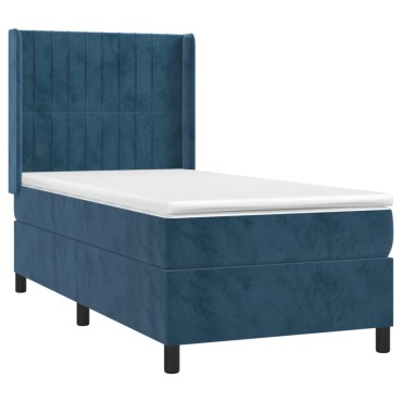 vidaXL Κρεβάτι Boxspring με Στρώμα Σκούρο Μπλε 90x200 εκ. Βελούδινο