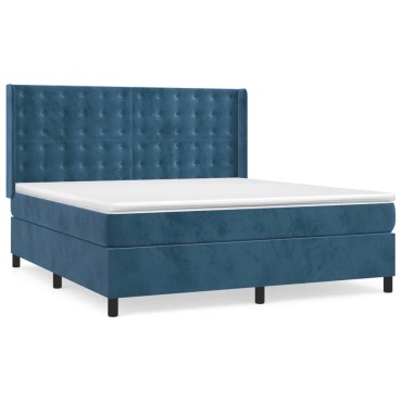 vidaXL Κρεβάτι Boxspring με Στρώμα Σκούρο Μπλε 180x200 εκ. Βελούδινο