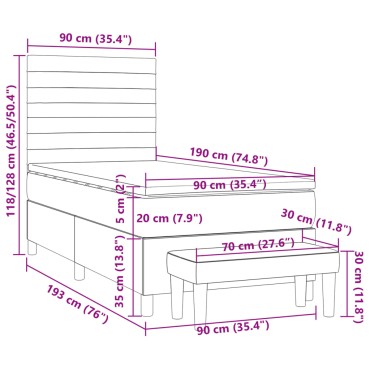 vidaXL Κρεβάτι Boxspring με Στρώμα Taupe 90x190 εκ.Υφασμάτινο