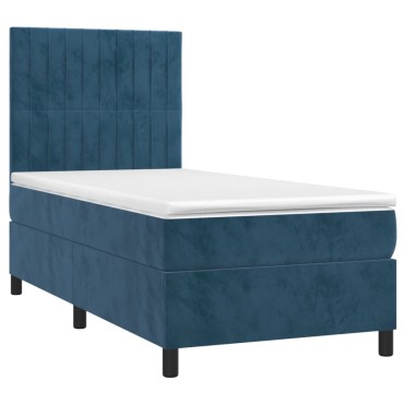 vidaXL Κρεβάτι Boxspring με Στρώμα Σκούρο Μπλε 90x200 εκ. Βελούδινο