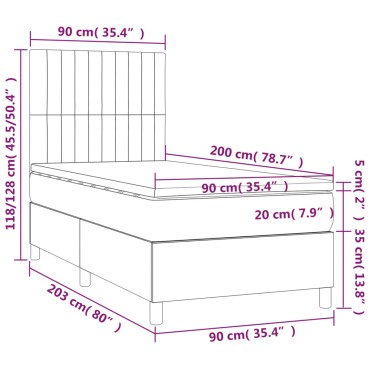vidaXL Κρεβάτι Boxspring με Στρώμα Σκούρο Μπλε 90x200 εκ. Βελούδινο